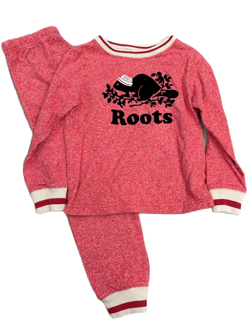 Roots Kids Light Red Two-Piece Pajama Set with Beaver Logo - Size 4T